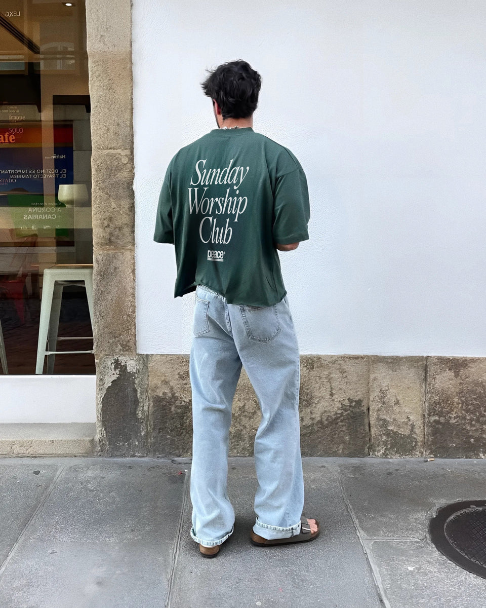 Sunday Worship Club Green Loose Fit Heavyweight Tee | Peace®