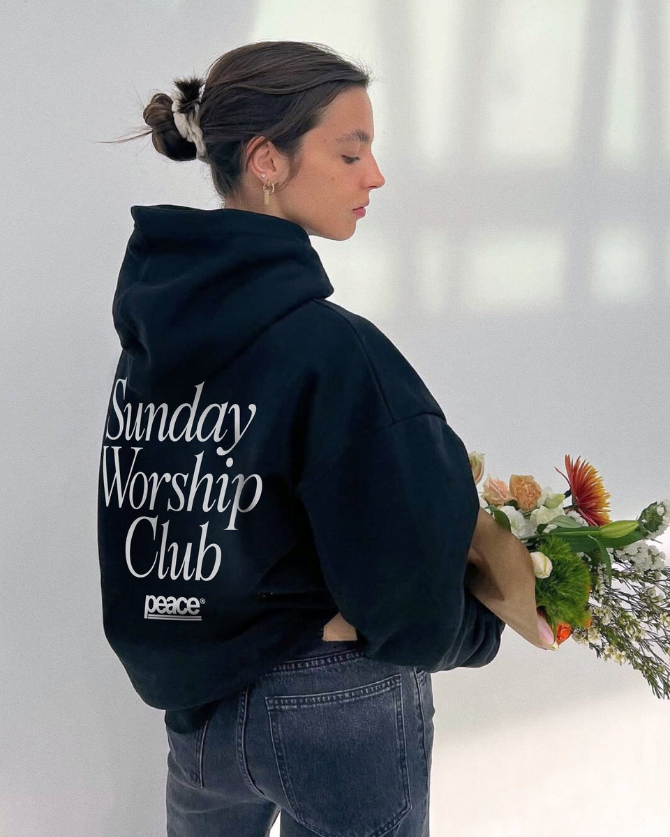 Sunday Worship Club Navy Blue Oversized Heavyweight Hoodie | Peace®