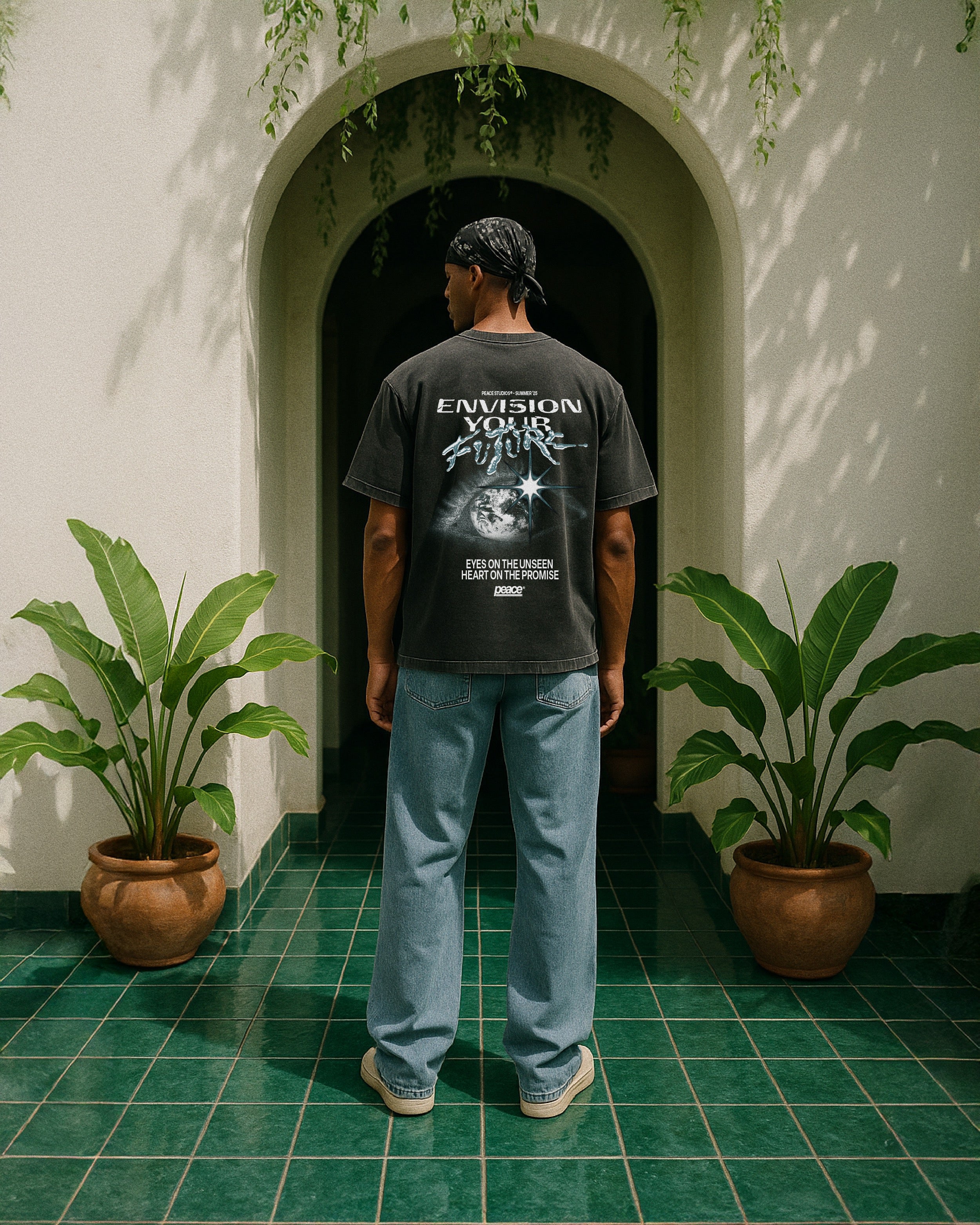 Envision Your Future Black Vintage Heavyweight Loose Fit Tee | Peace®