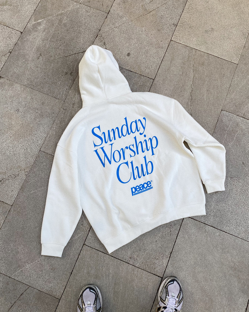 Sunday Worship Club White Oversized Heavyweight Hoodie | Peace®