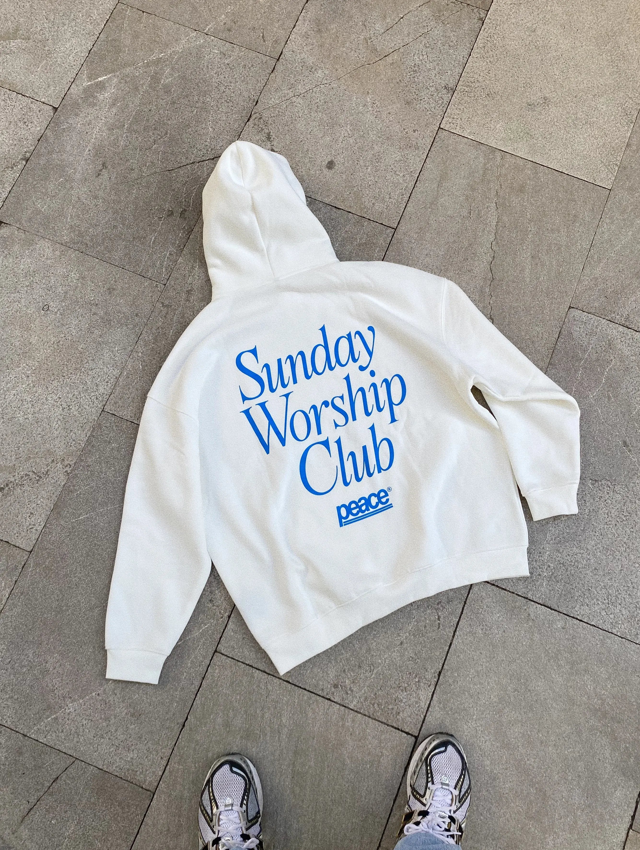Sunday Worship Club White Oversized Heavyweight Hoodie | Peace® ODMPOD