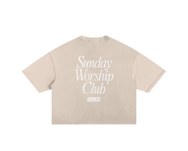 Sunday Worship Club Frayed Boxy Tee Wash Beige | Peace®
