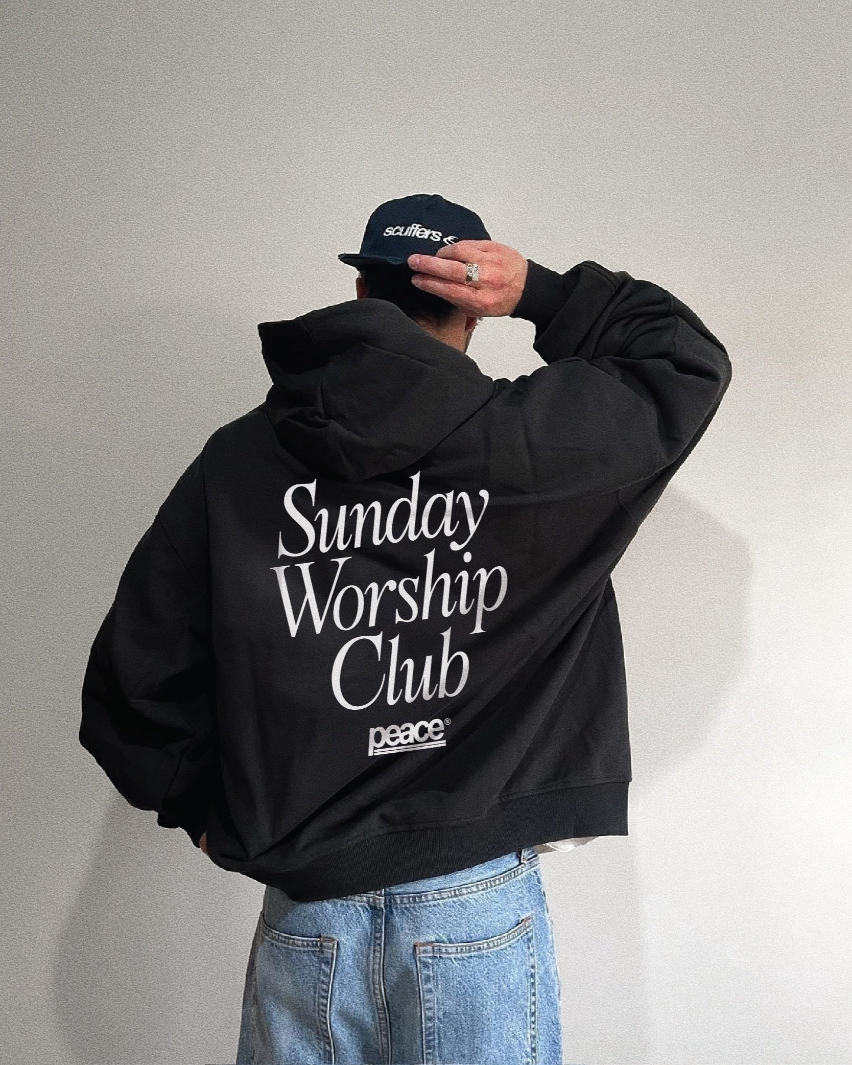 Sunday Worship Club Premium Black Boxy Hoodie | Peace® ODMPOD