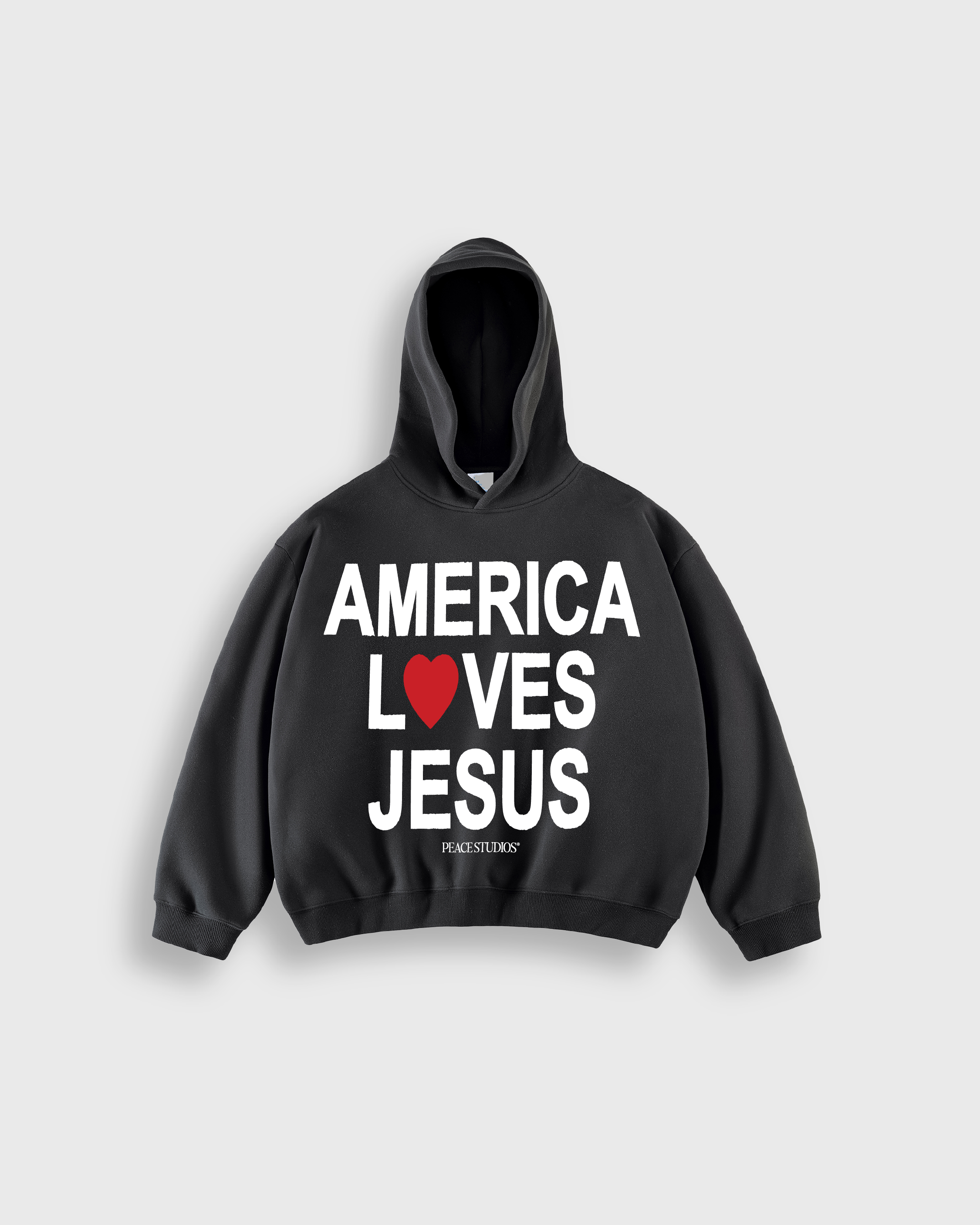 America Loves Jesus Black Boxy Hoodie | Peace®