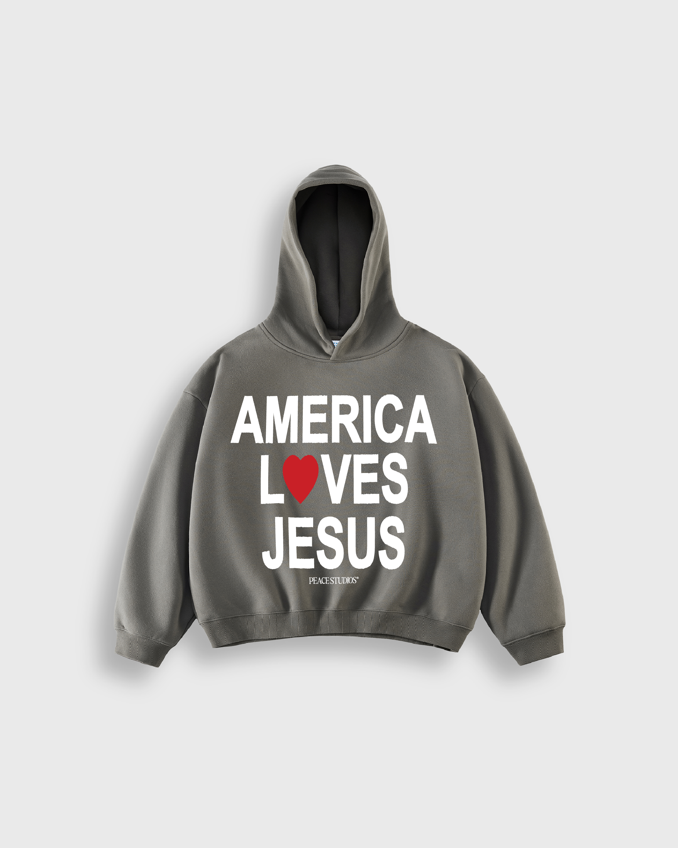 America Loves Jesus Dark Gray Boxy Hoodie | Peace®