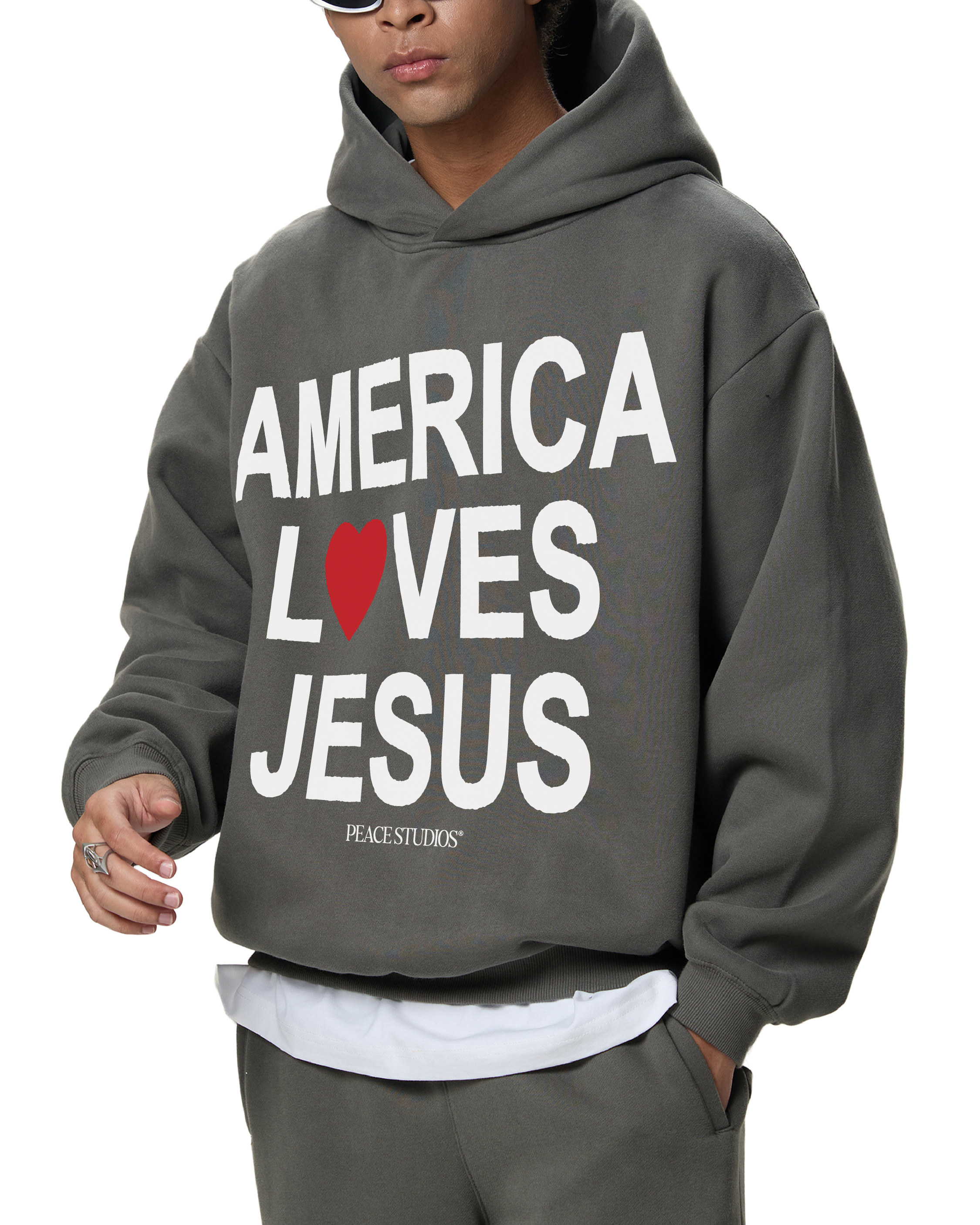 America Loves Jesus Dark Gray Boxy Hoodie | Peace®