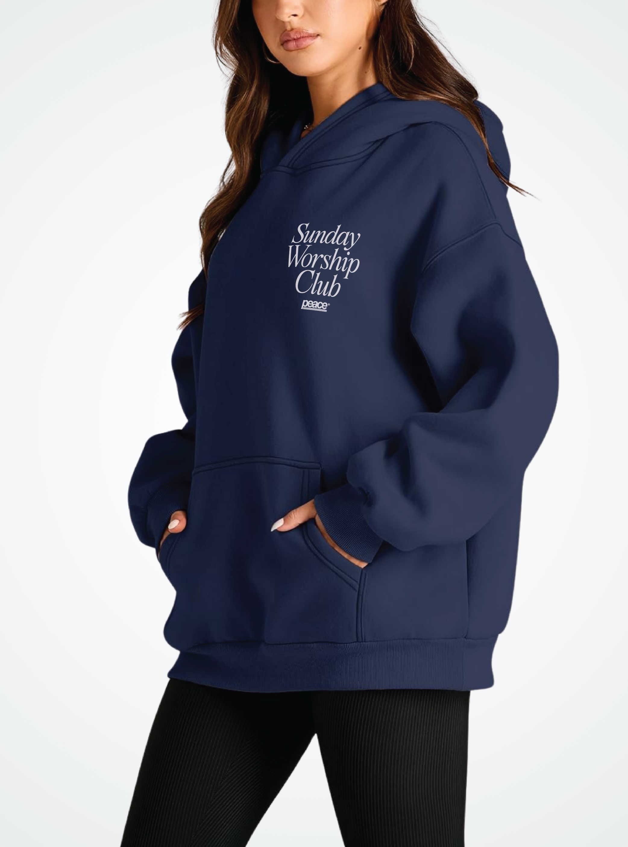 Sunday Worship Club Navy Blue Oversized Heavyweight Hoodie | Peace® ODMPOD