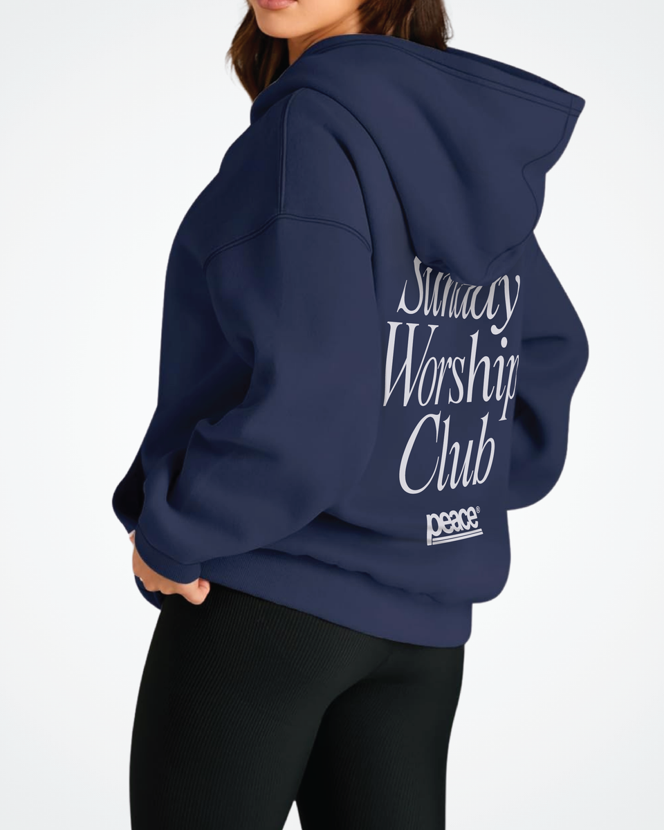 Sunday Worship Club Navy Blue Oversized Heavyweight Hoodie | Peace®