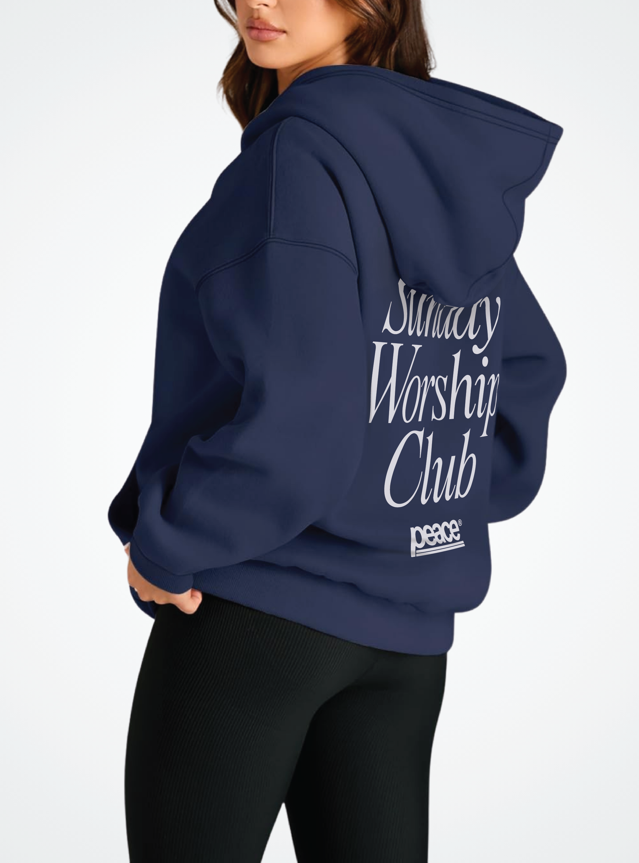 Sunday Worship Club Navy Blue Oversized Heavyweight Hoodie | Peace® ODMPOD