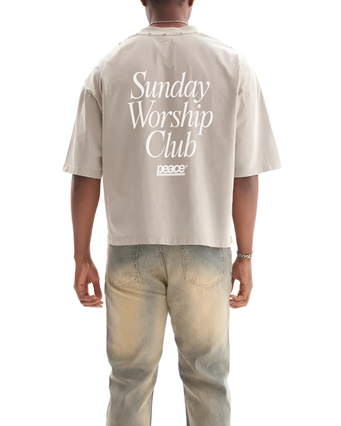 Sunday Worship Club Frayed Boxy Tee Wash Beige | Peace®