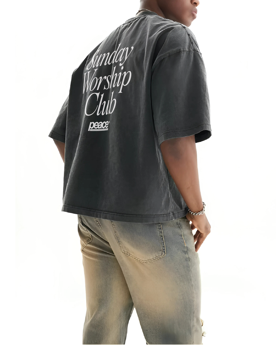 Sunday Worship Club Frayed Boxy Tee Wash Black | Peace®