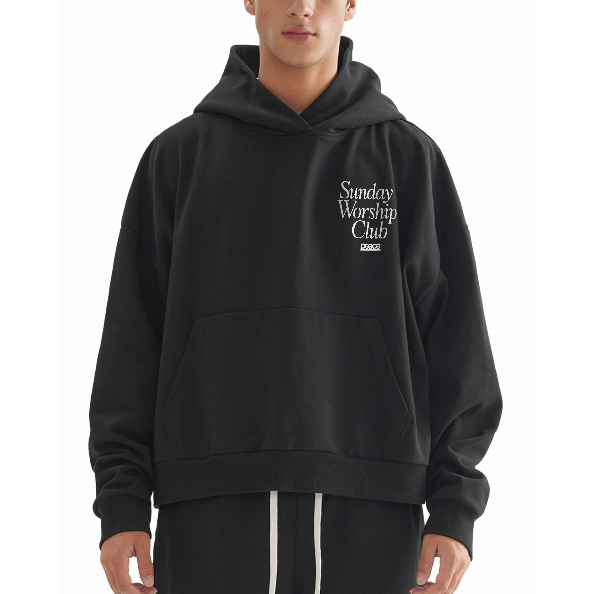 Sunday Worship Club Premium Black Boxy Hoodie | Peace® ODMPOD