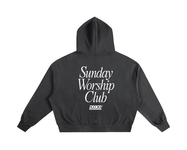 Sunday Worship Club Premium Black Boxy Hoodie | Peace®