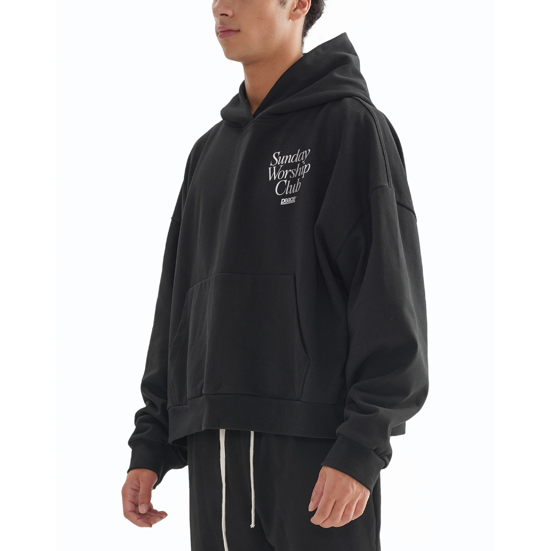 Sunday Worship Club Premium Black Boxy Hoodie | Peace® ODMPOD