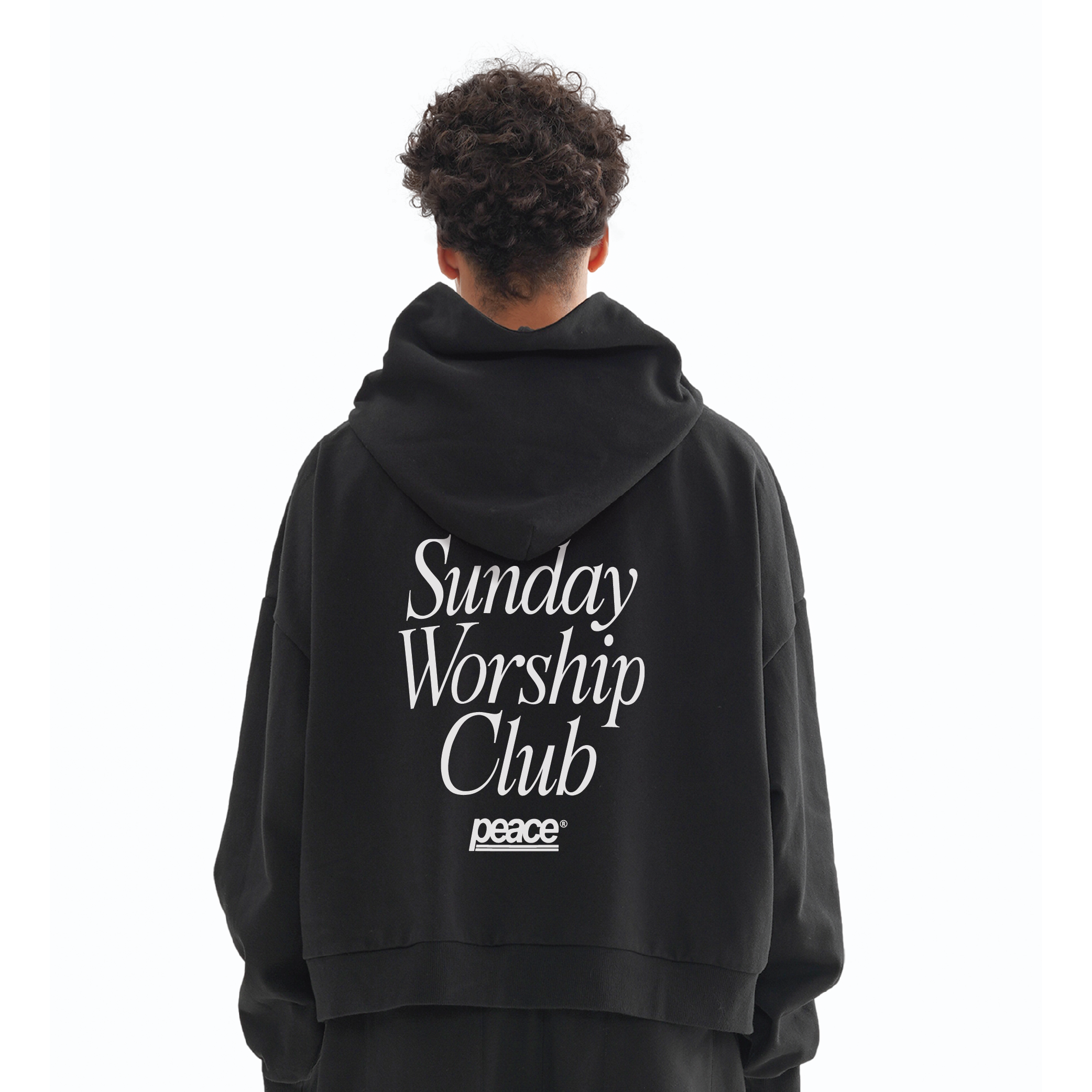 Sunday Worship Club Premium Black Boxy Hoodie | Peace® ODMPOD