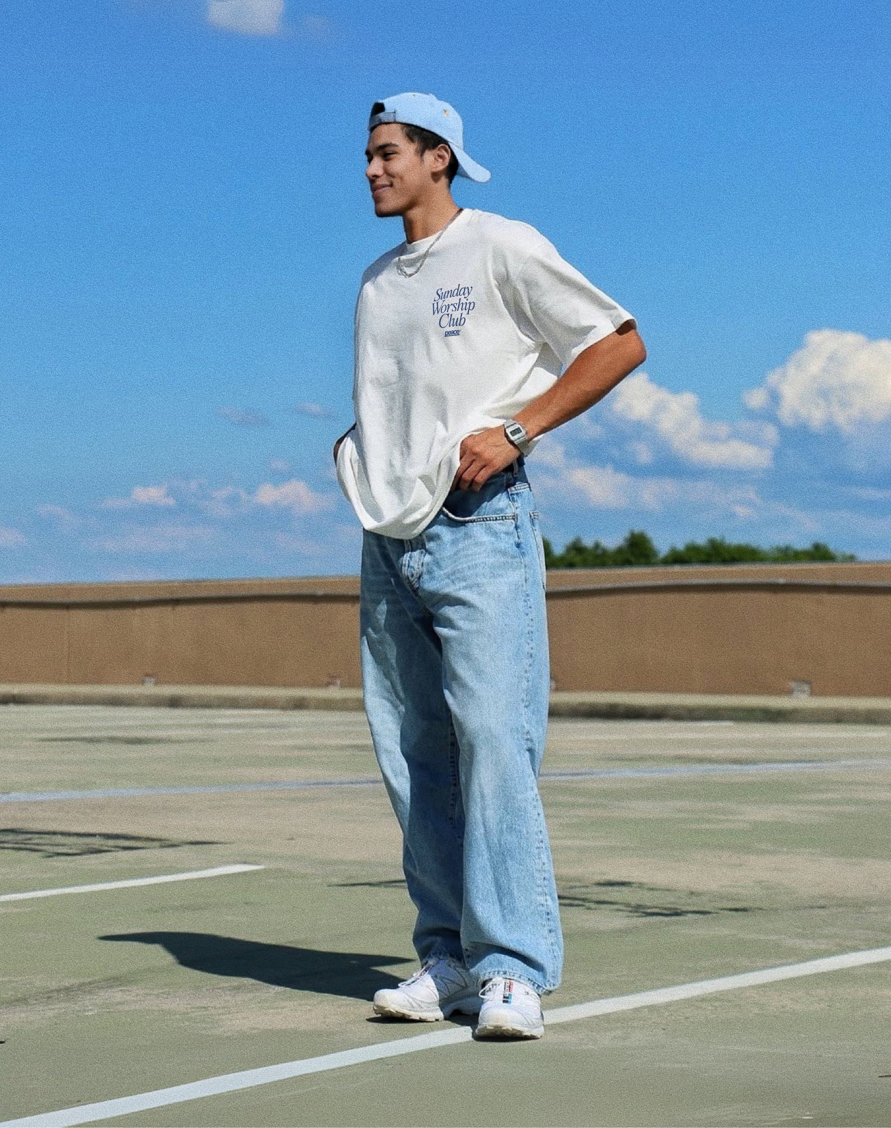 Sunday Worship Club White Loose Fit Heavyweight Tee | Peace® ODMPOD