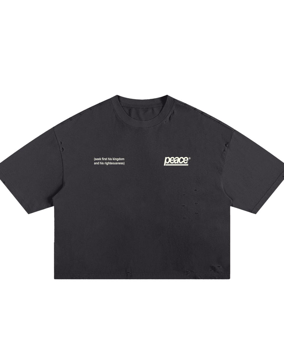 Heaven’s Passion Frayed Boxy Tee Wash Black | Peace®