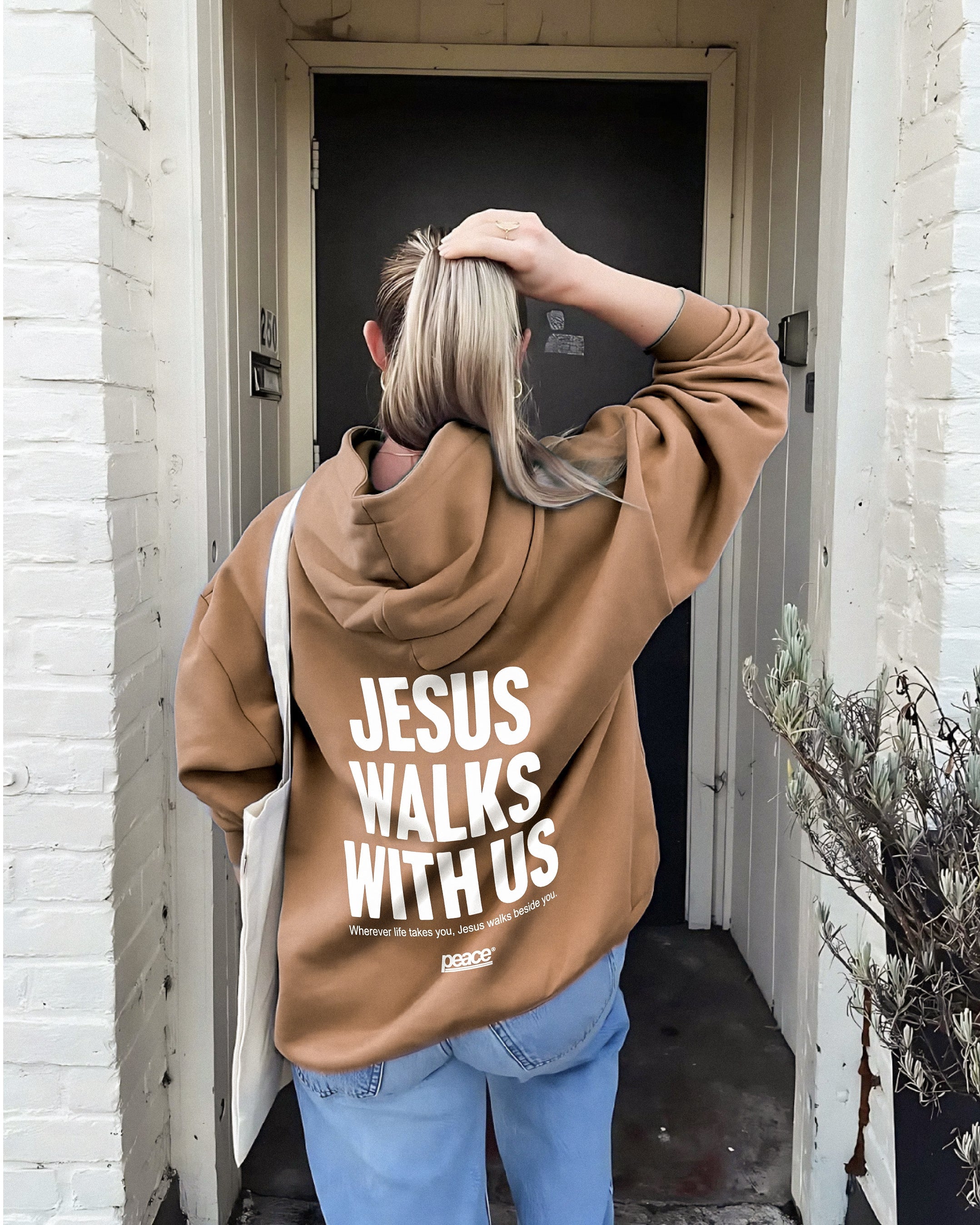 Jesus Walks With Us Gray Coffee Oversized Heavyweight Hoodie | Peace® ODMPOD