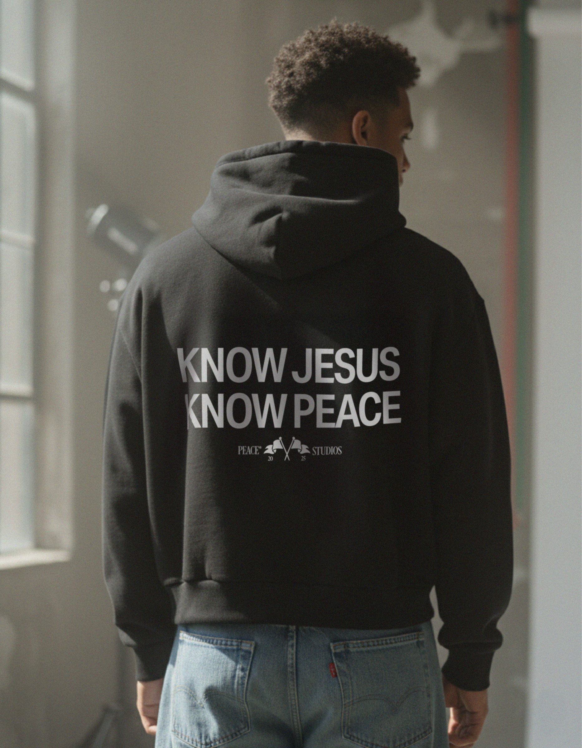 Know Jesus, Know Peace Premium Black Boxy Hoodie | Peace®