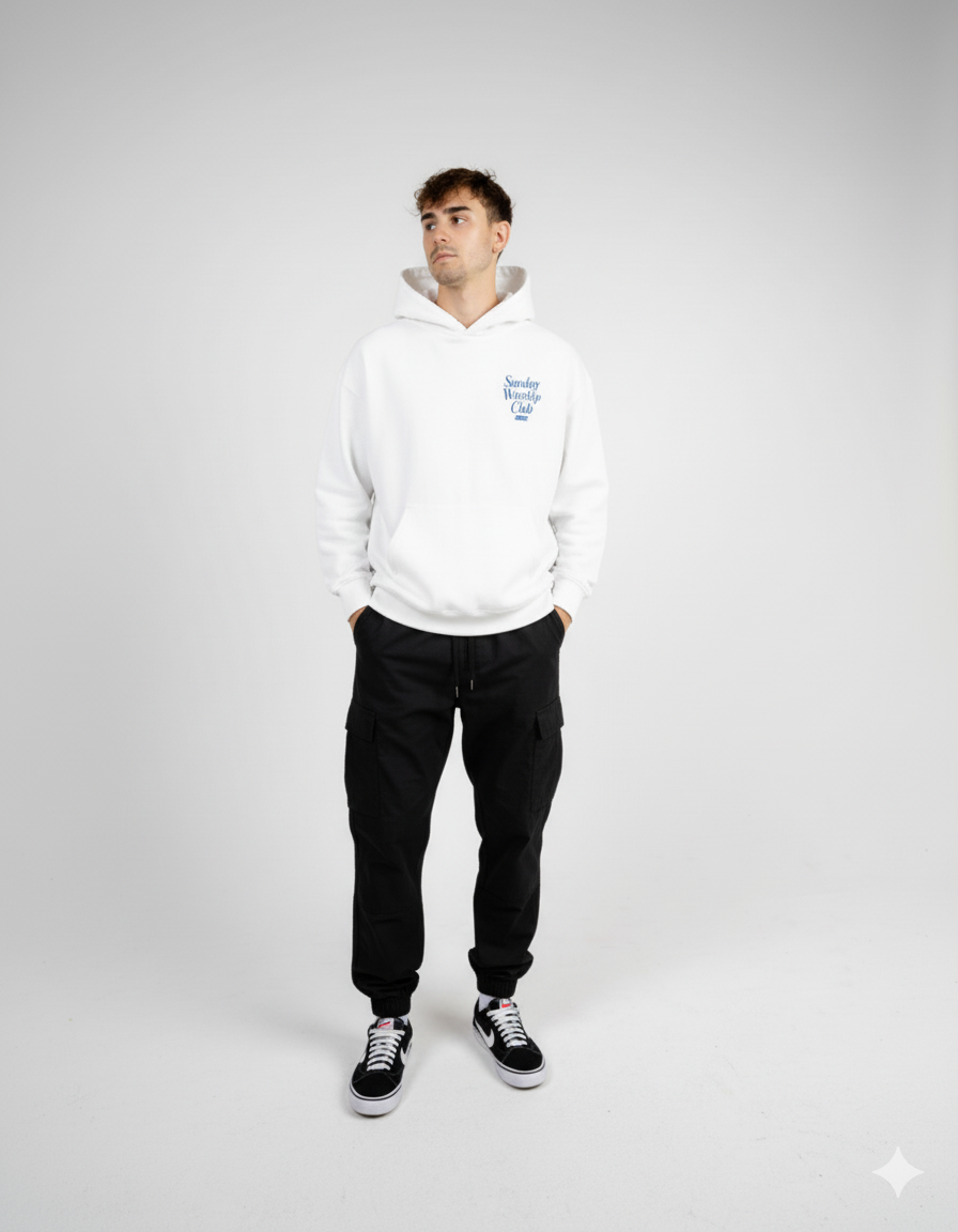 Sunday Worship Club White Oversized Heavyweight Hoodie | Peace®