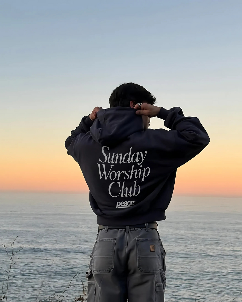 Sunday Worship Club Navy Blue Oversized Heavyweight Hoodie | Peace®