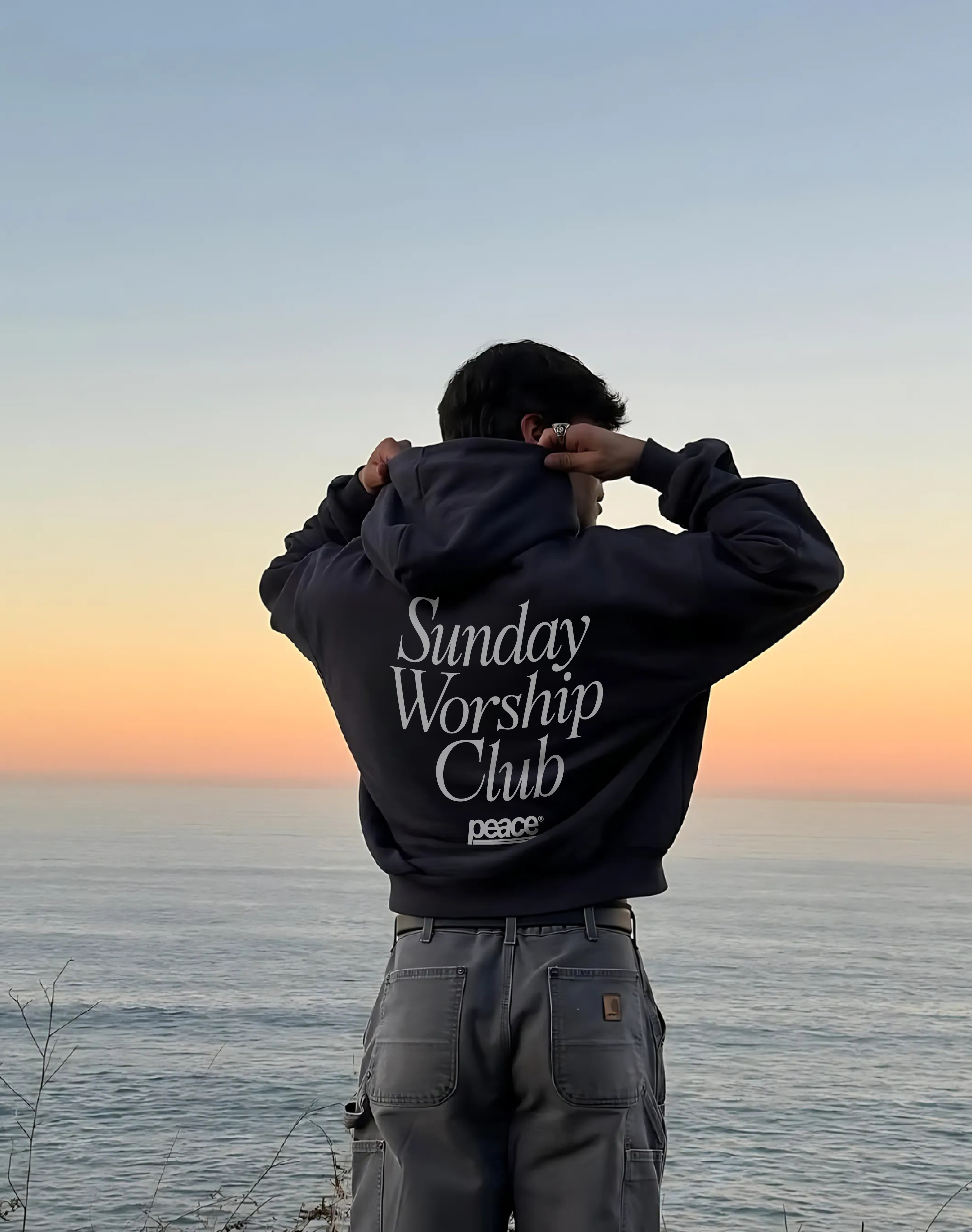 Sunday Worship Club Navy Blue Oversized Heavyweight Hoodie | Peace® ODMPOD