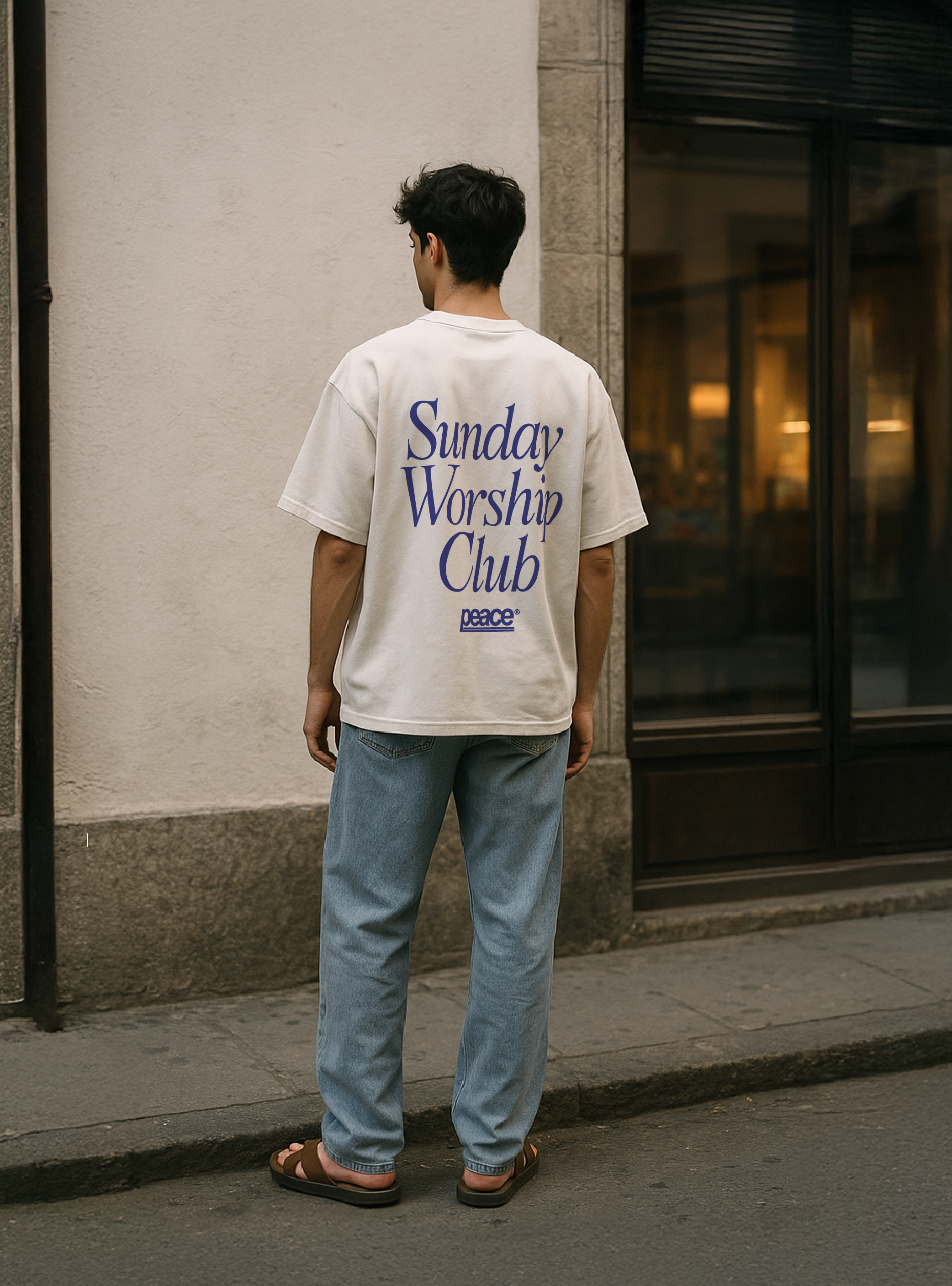 Sunday Worship Club White Loose Fit Heavyweight Tee | Peace® ODMPOD