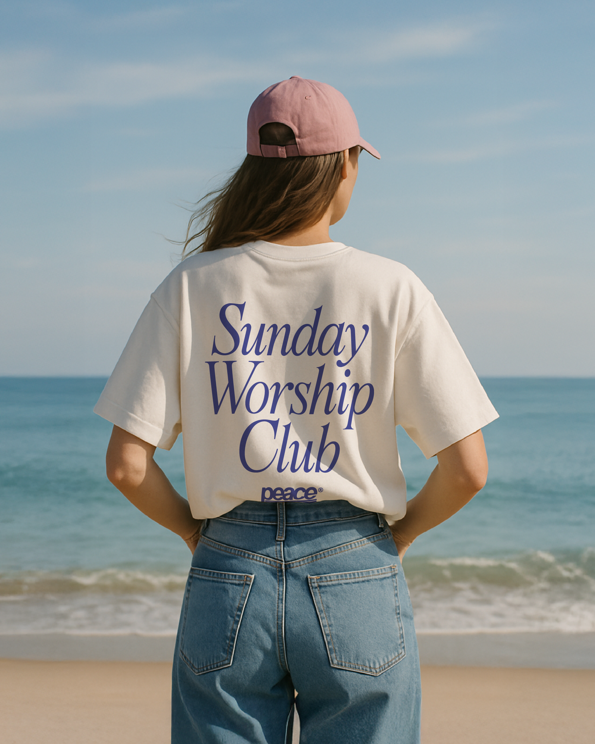 Sunday Worship Club White Loose Fit Heavyweight Tee | Peace® ODMPOD