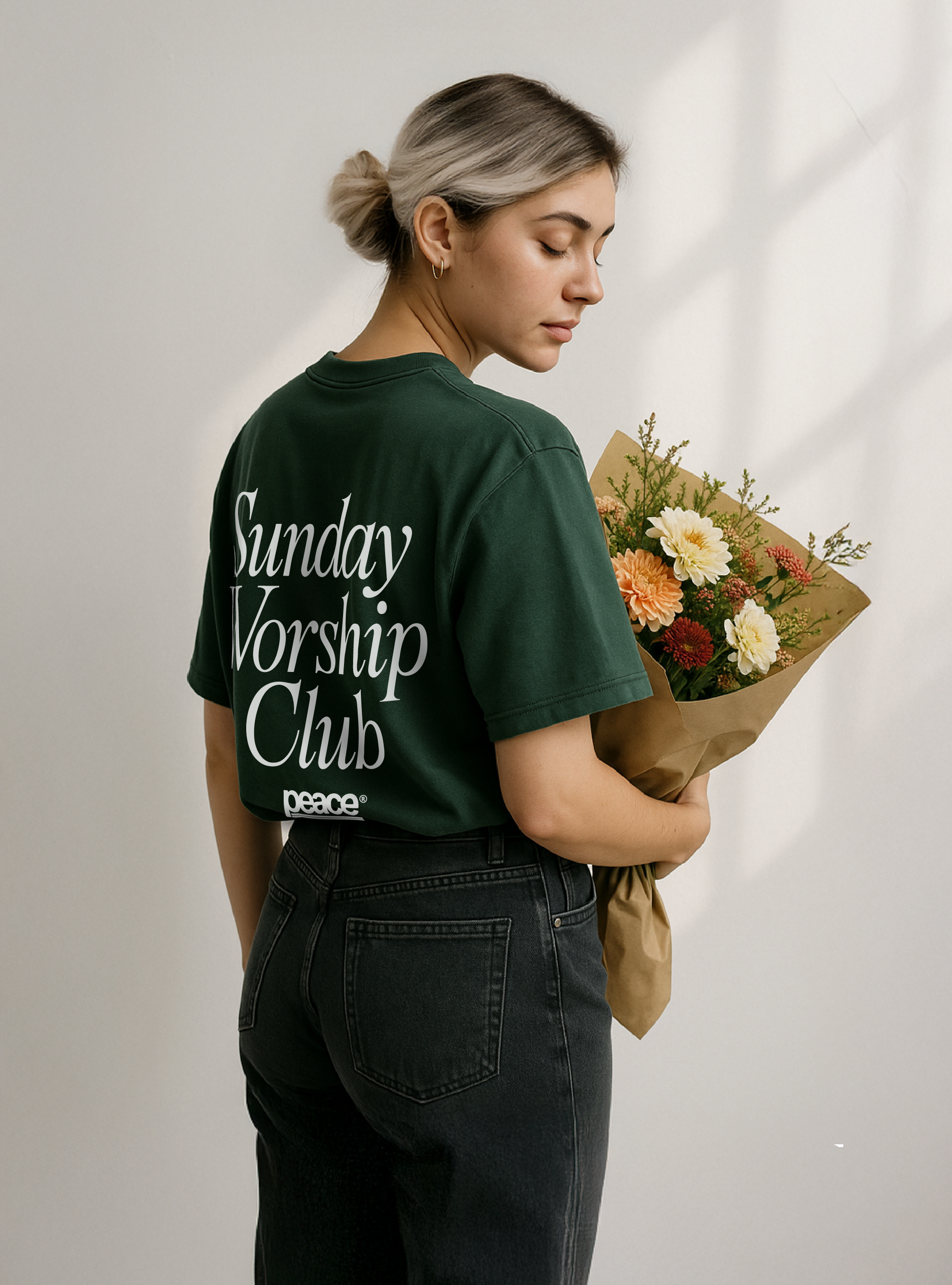 Sunday Worship Club - Women’s Green Loose Fit Heavyweight Tee | Peace®