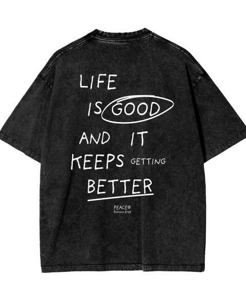 Life is Good Black Acid Washed Oversized Tee | Peace®