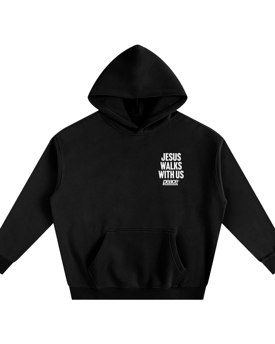 Jesus Walks With Us Black Oversized Heavyweight Hoodie | Peace®