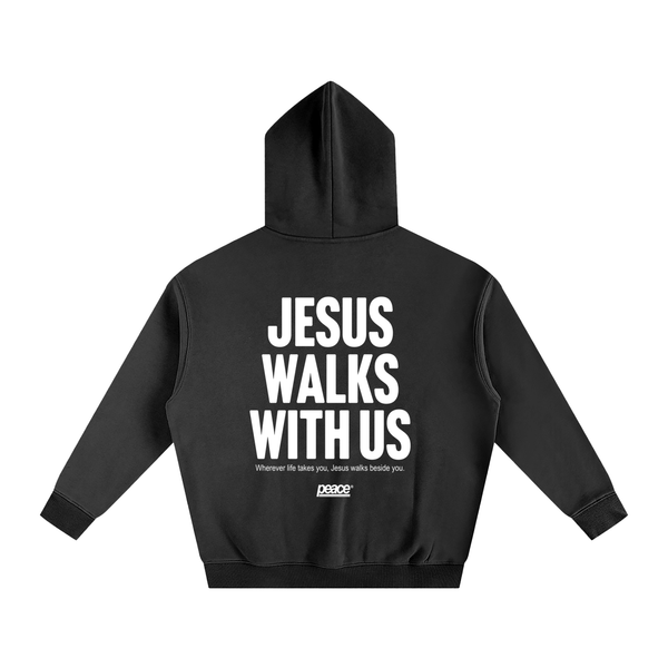 Jesus Walks With Us Black Oversized Heavyweight Hoodie | Peace®