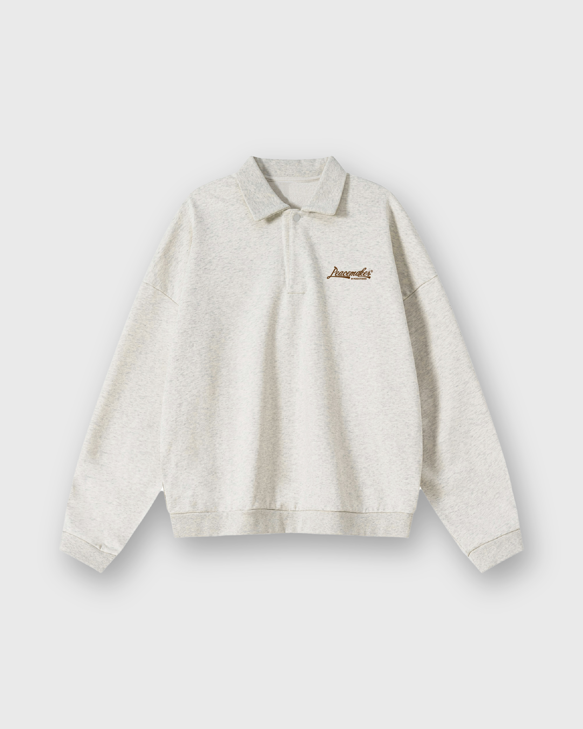 Peacemaker Heavyweight Oat Gray Fleece Polo Sweatshirt | Peace®
