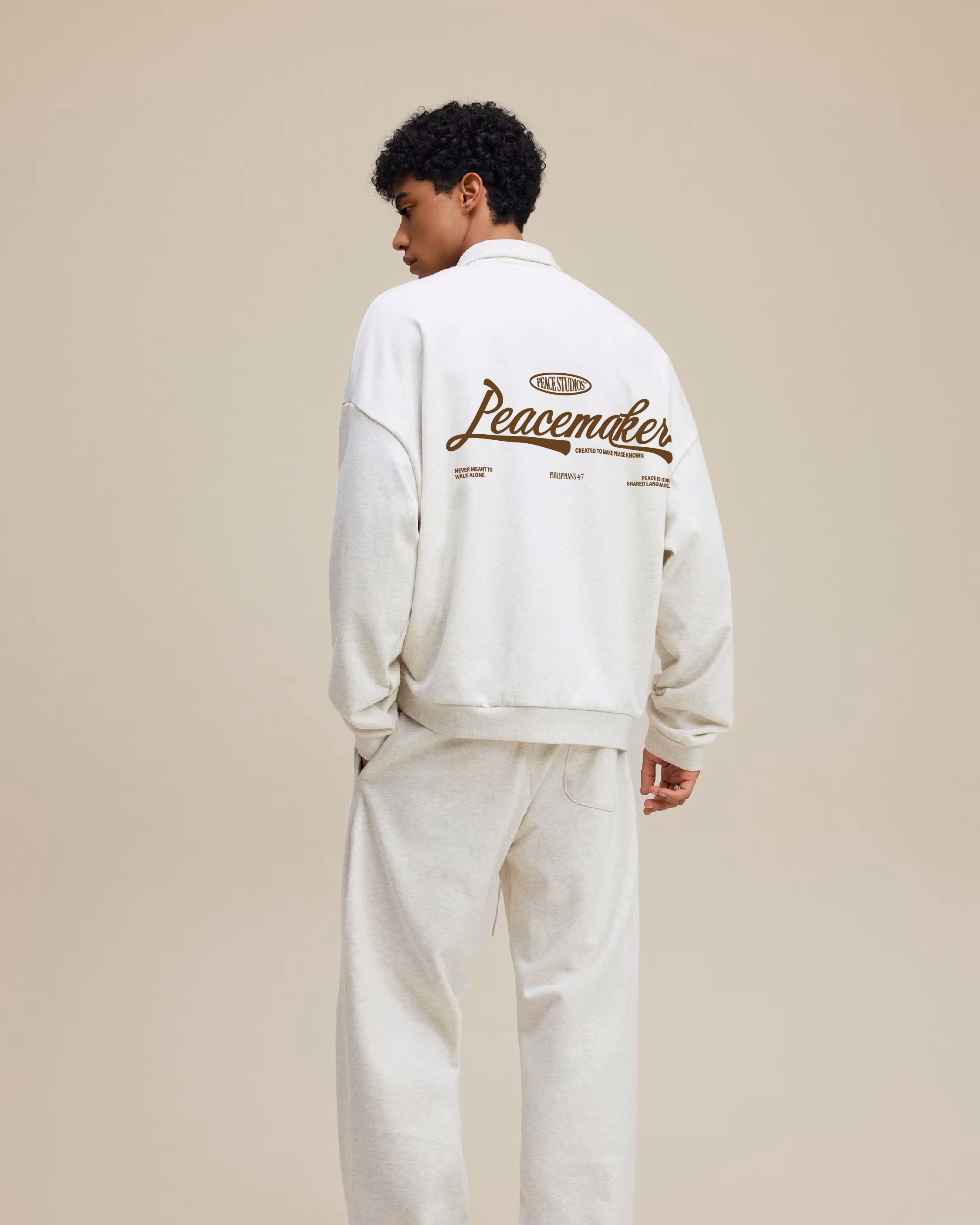 Peacemaker Heavyweight Oat Gray Fleece Polo Sweatshirt | Peace®