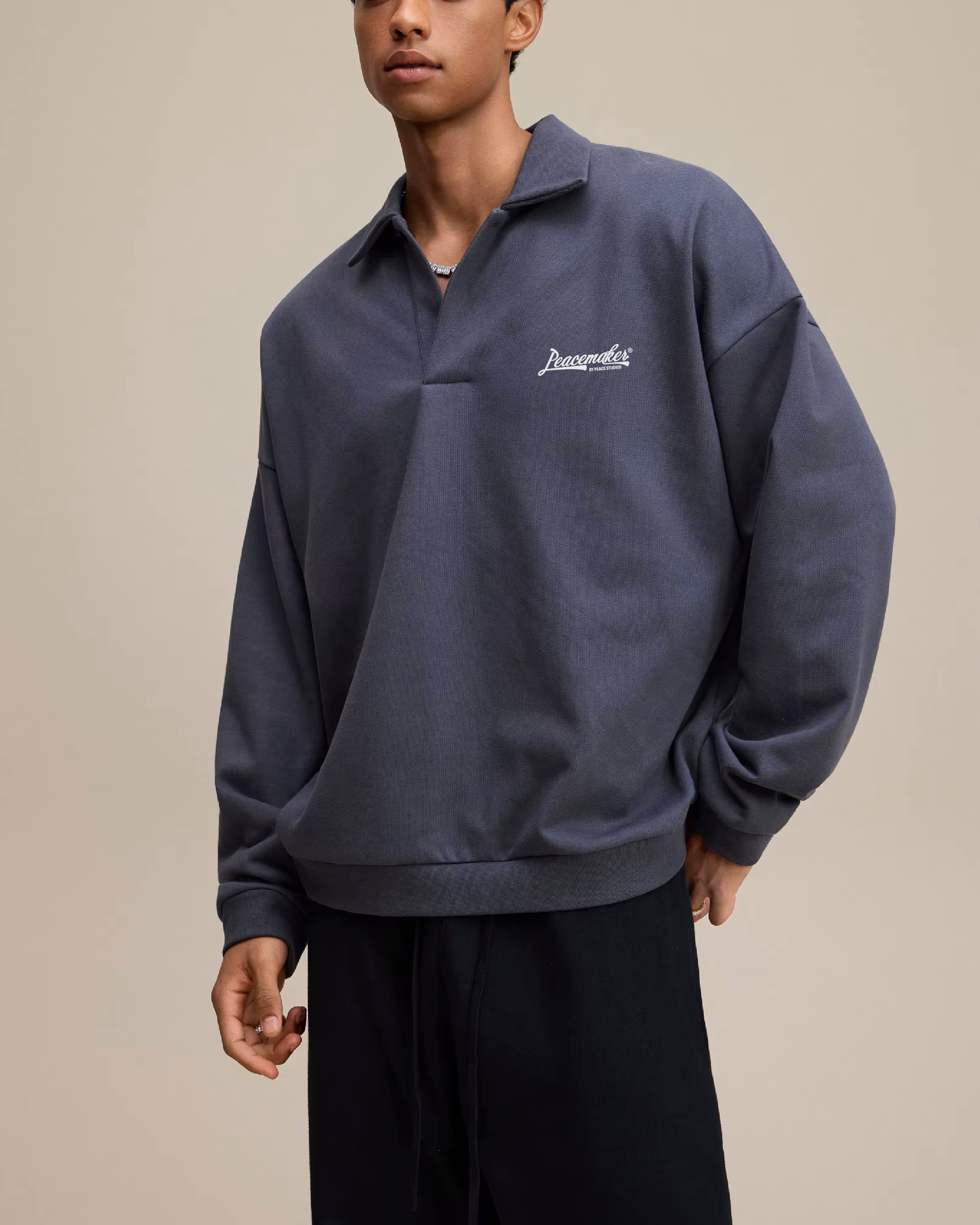 Peacemaker Heavyweight Gray Fleece Polo Sweatshirt | Peace®