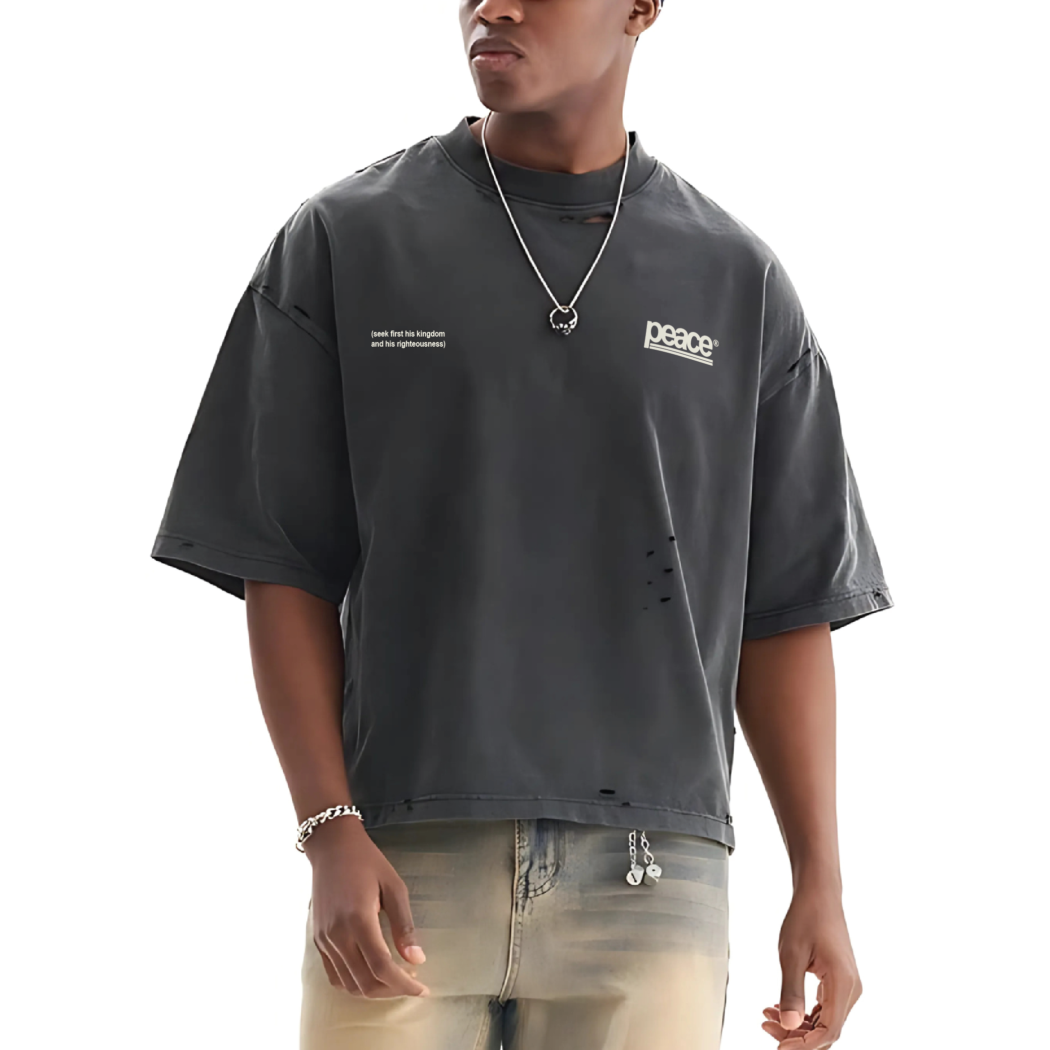Heaven’s Passion Frayed Boxy Tee Wash Black | Peace® PEACE STORE