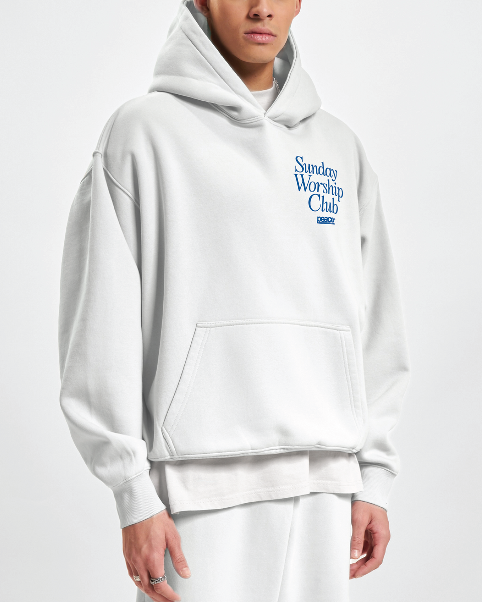 Sunday Worship Club White Oversized Heavyweight Hoodie | Peace®