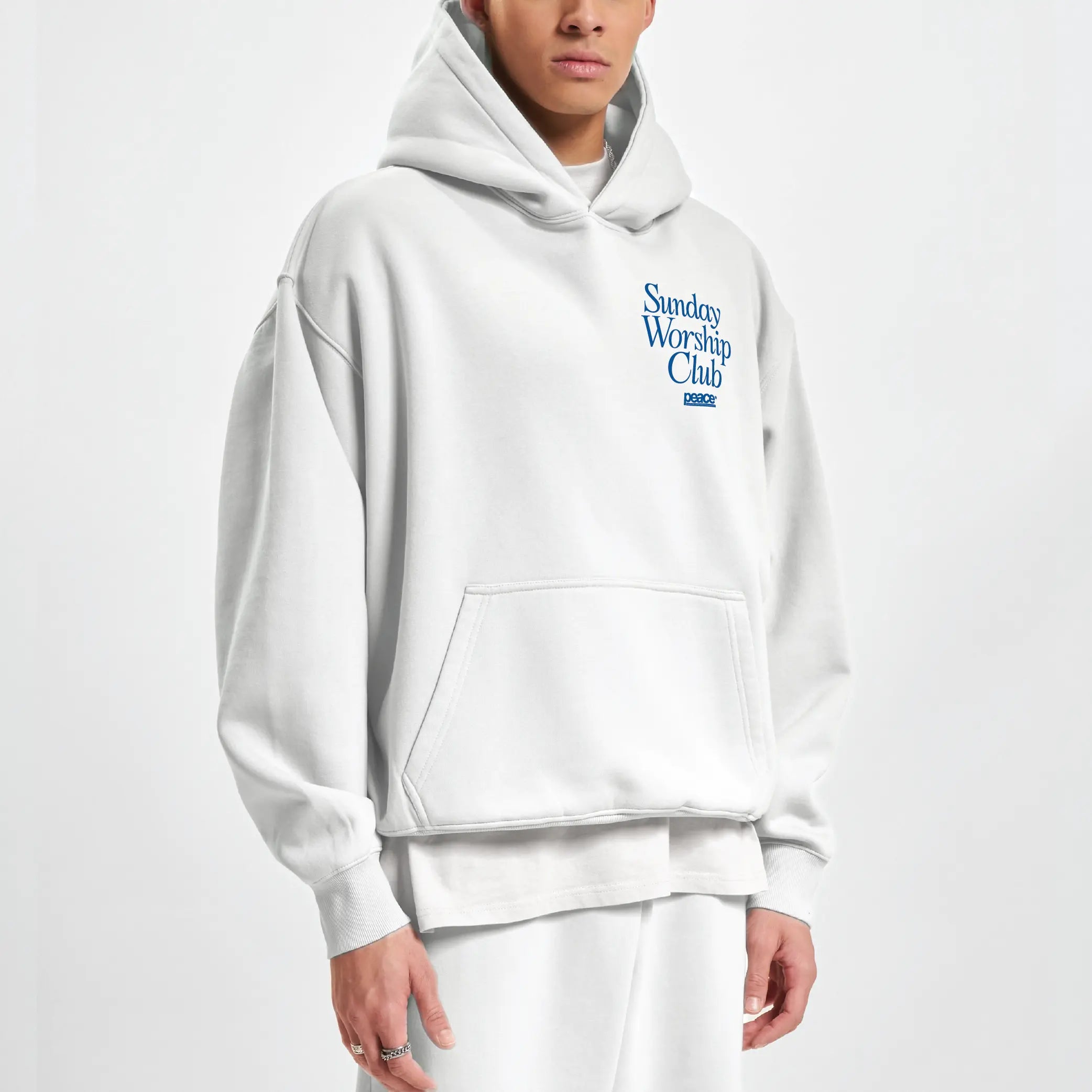 Sunday Worship Club White Oversized Heavyweight Hoodie | Peace® ODMPOD