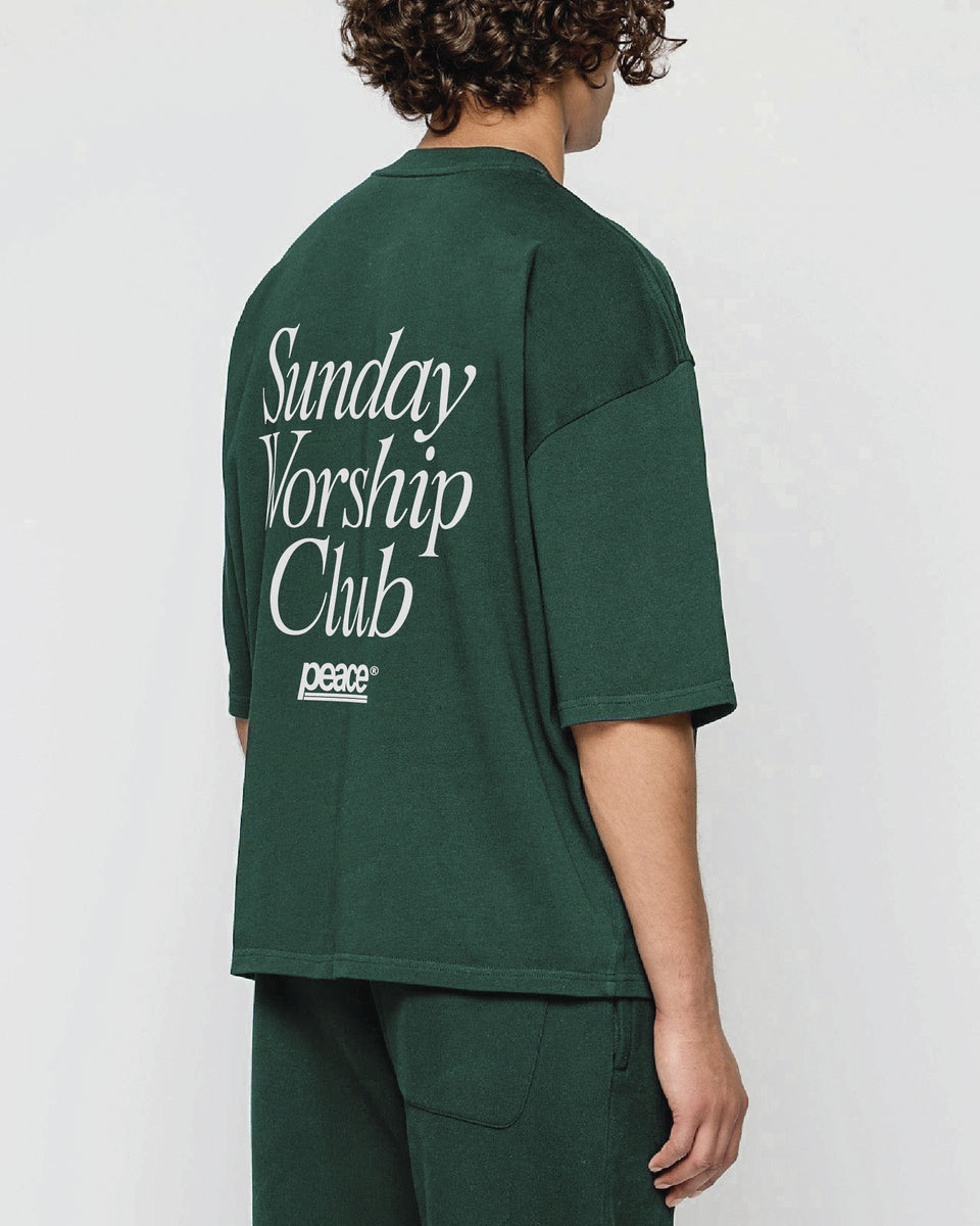 Sunday Worship Club Green Loose Fit Heavyweight Tee | Peace®