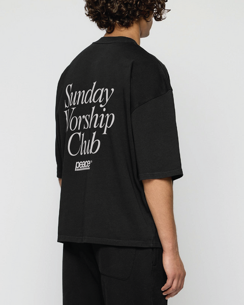 Sunday Worship Club Black Loose Fit Heavyweight Tee | Peace®