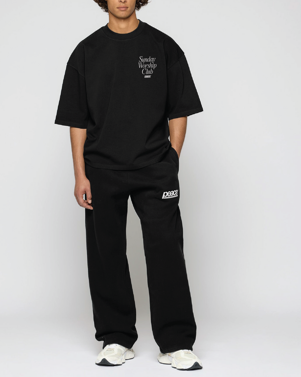 Sunday Worship Club Black Loose Fit Heavyweight Tee | Peace®