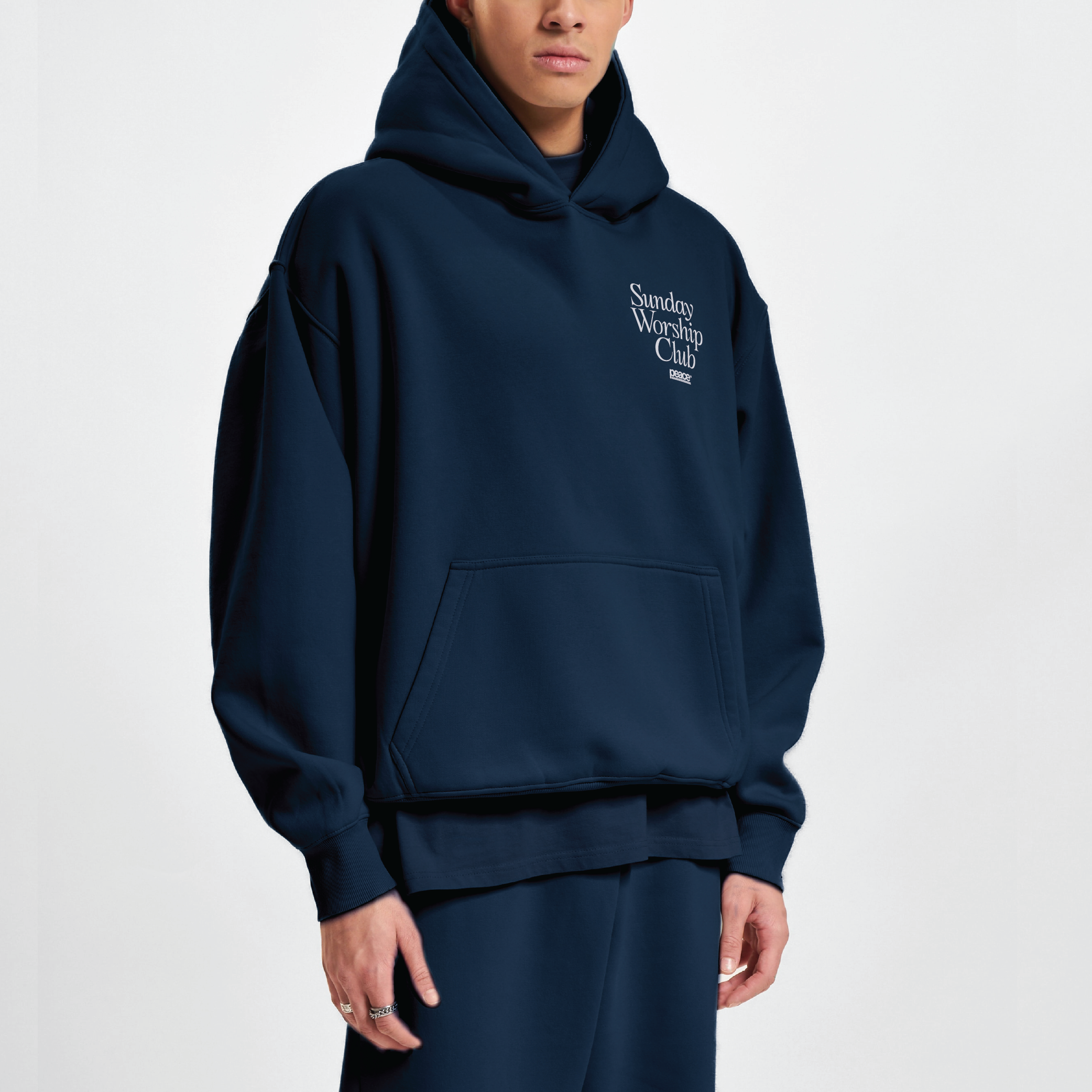 Sunday Worship Club Navy Blue Oversized Heavyweight Hoodie | Peace® ODMPOD