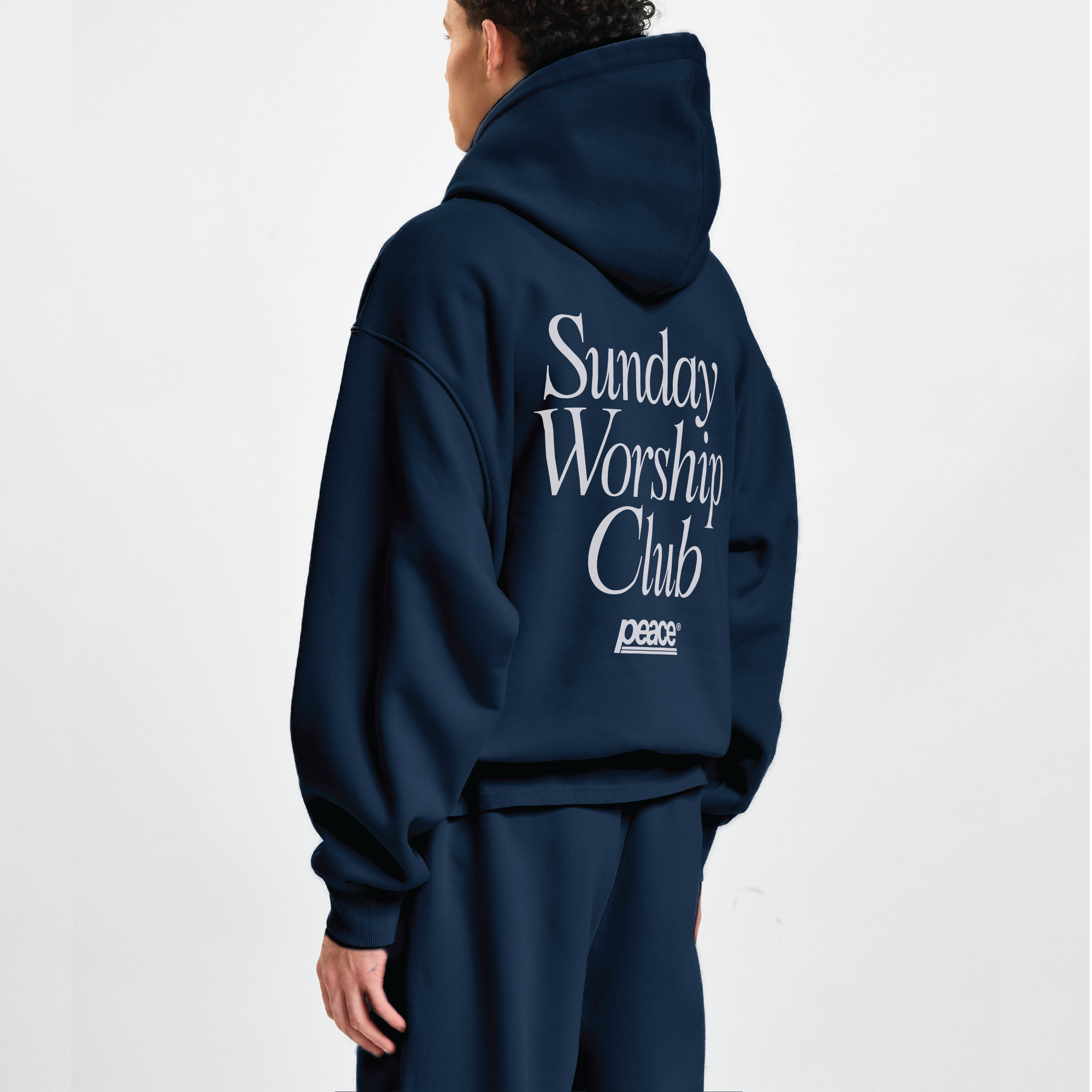 Sunday Worship Club Navy Blue Oversized Heavyweight Hoodie | Peace® ODMPOD