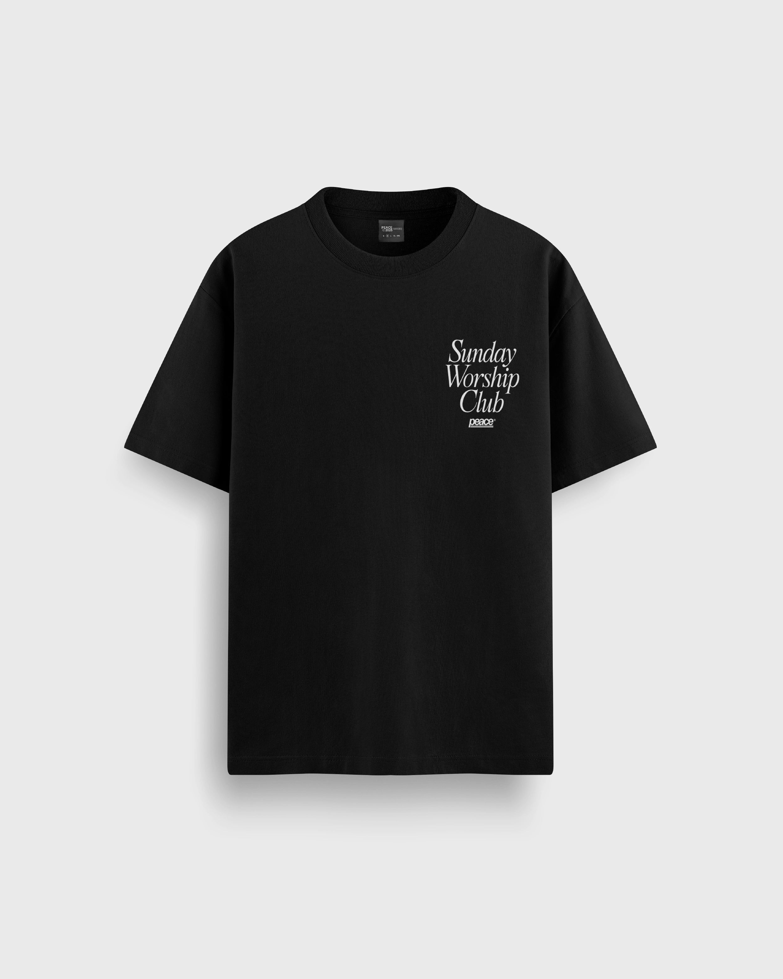 【Sundayoffclub】Play Sunday Short Sleeve - Black Sunday Worship Club Black Loose Fit Heavyweight Tee | Peace®