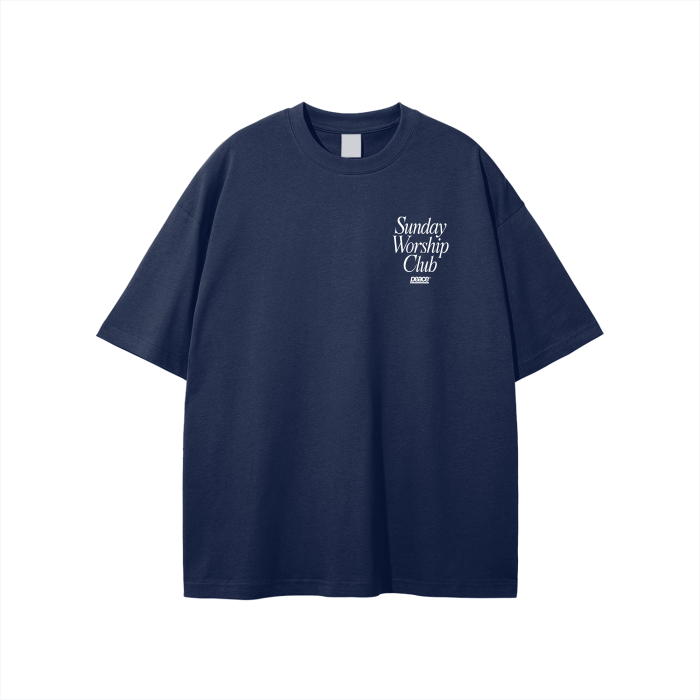 Sunday Worship Club Navy Blue Loose Fit Heavyweight Tee | Peace®