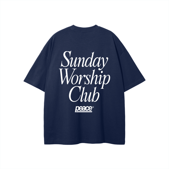 Sunday Worship Club Navy Blue Loose Fit Heavyweight Tee | Peace®