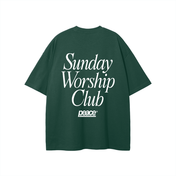 Sunday Worship Club Green Loose Fit Heavyweight Tee | Peace®