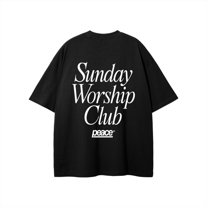 Sunday Worship Club Black Loose Fit Heavyweight Tee | Peace®