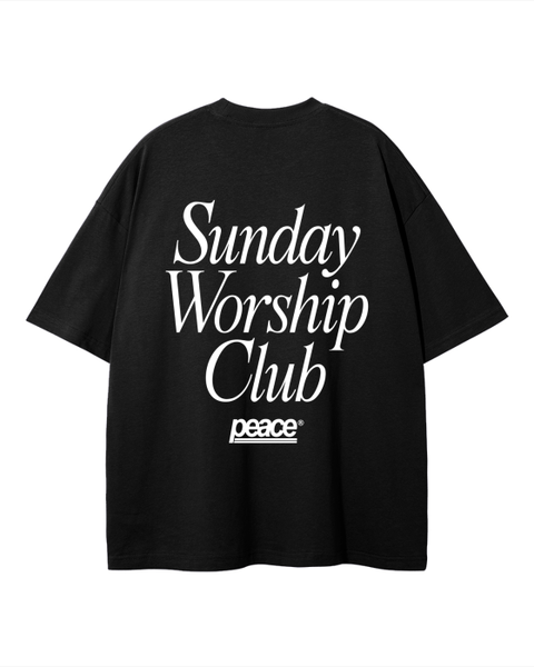 Sunday Worship Club Black Loose Fit Heavyweight Tee | Peace®