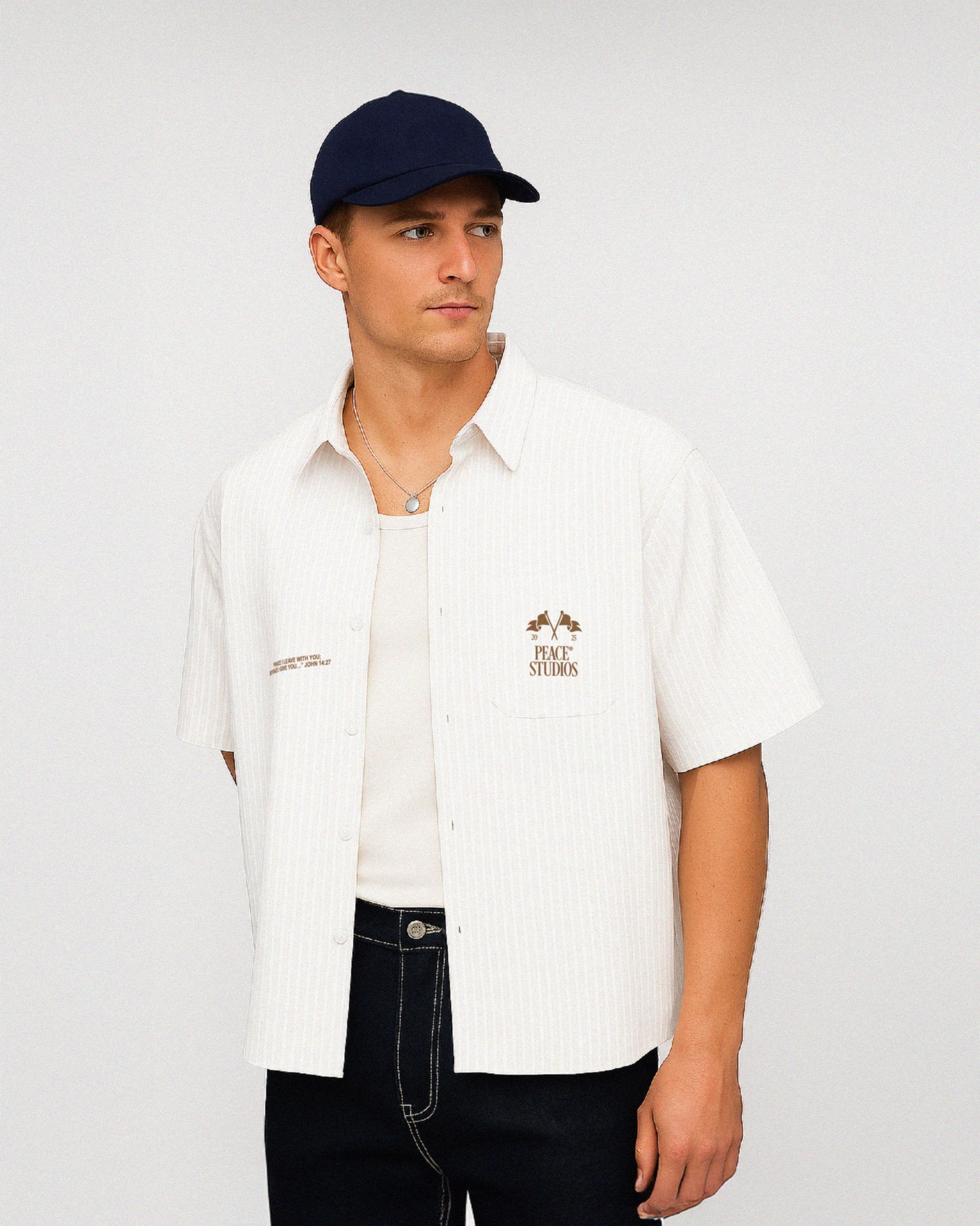 Know Jesus, Know Peace Oversized White Stripe Boxy Shirt | Peace®